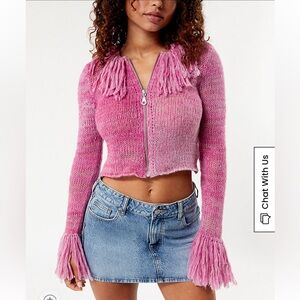 The Ragged Priest Pink Fringe Knit Sweater